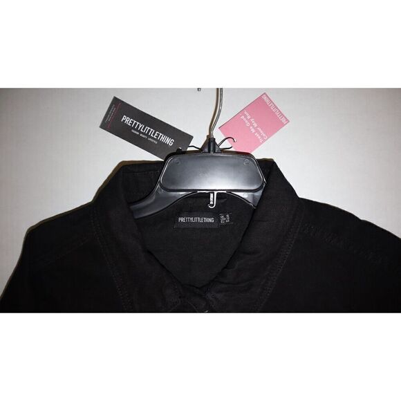 PRETTY LITTLE THING Women's Sz 12 Washed Black Basic Raw Edge Denim Crop Jacket - Picture 5 of 10